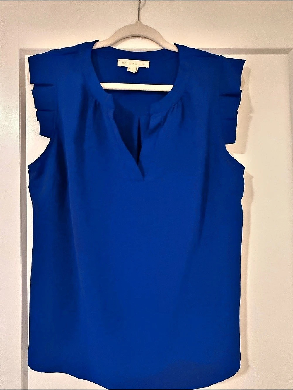Monteau Los Angeles Pleated Short Sleeve Blouse Blue XL